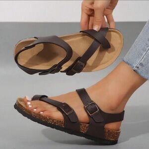 New. Women's Brown Sandals – Breathable Thong Design with Cork Footbed
